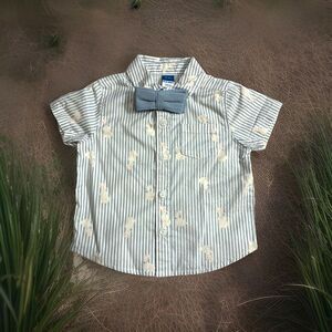 Easter Short Sleeve Dress Shirt Bow Tie Bunny Old Navy Sz 3-6 Months Infant Boy